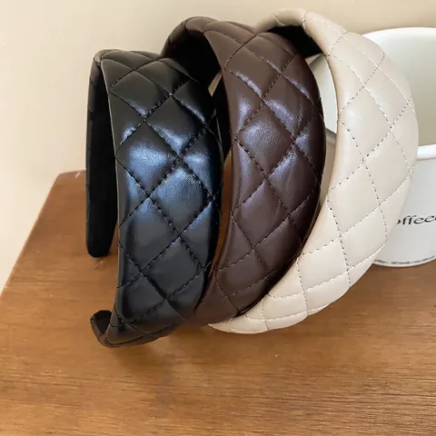 Quilted PU Leather Padded Headband Wide Thick Hair Band Retro Korean Style Elegant Fashion Accessory Headpiece For Women