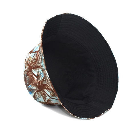 Bucket Hat Reversible Tropical Palm Tree Print Sun Protection Polyester Summer Outdoor Unisex