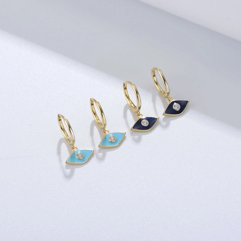 925 Sterling Silver Evil Eye Hoop Earrings For Women Gold Plated Zirconia Enamel Drop Dangle Earrings Vintage Jewelry Gift