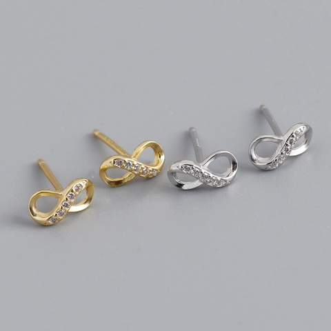 Boucles Oreilles Infinity Avec 925 Sterling Silver Earring Post Petit Bijou Minimaliste Zircone Cubique Étincelant Femmes