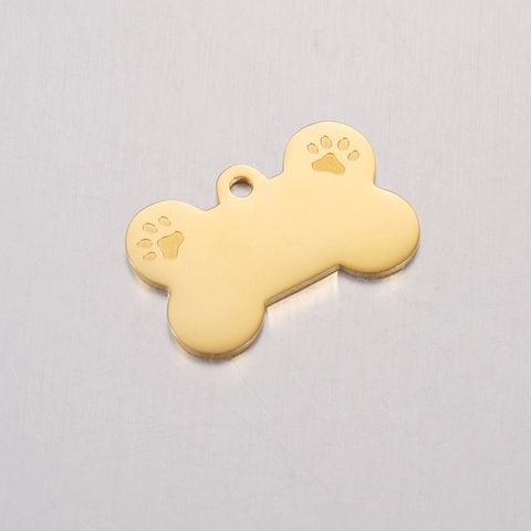 Stainless Steel Bone Shape Pendant Mirror Polished Pet ID Tag Charm With Paw Print For DIY Jewelry Making Accessory
