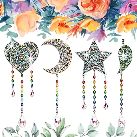 DIY Diamond Painting Suncatcher Wind Chimes Rhinestone Acrylic Crystal Hanging Pendants Garden Window Home Decor Art