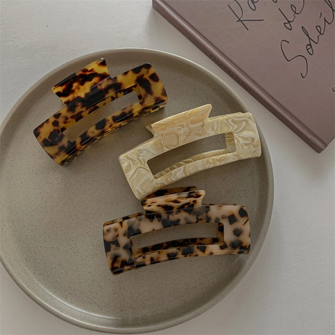 Pinza Para El Cabello De Acetato Grande Estilo Francés Vintage Leopardo Carey Mármol Elegantes Accesorios Para El Cabello Mujer