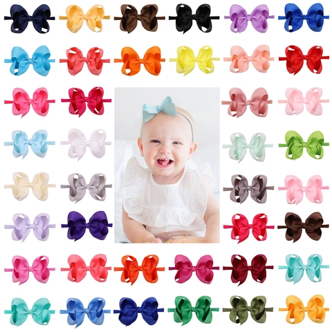 Baby Bow Headband Grosgrain Ribbon Nylon Elastic Hair Band Solid Color Newborn Infant Toddler Girls Hair Accessories