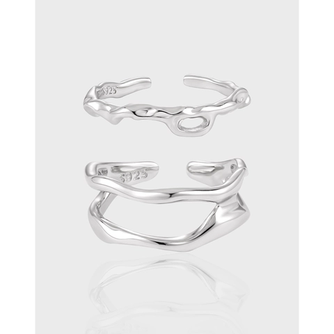 925 Sterling Silber Ringe Für Damen Unregelmäßige Welle Ausgehöhlt Verstellbar Offener Ring Minimalistischer Stil