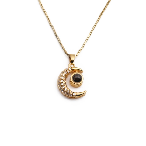 Crescent Moon Pendant Necklace Gold Plated Copper Cubic Zirconia Evil Eye Projection Stone Fashion Jewelry For Women
