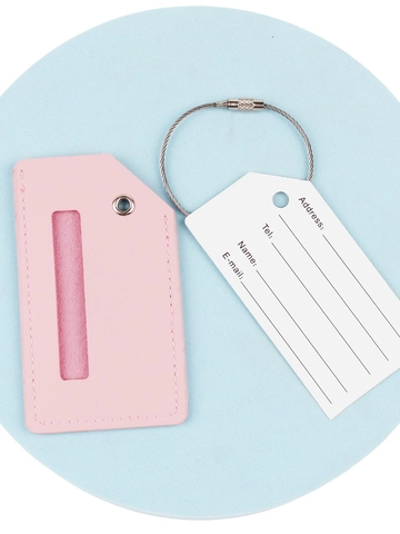 Pink PU Leather Luggage Tag With Golden Initial Letter Metal Wire Loop Suitcase Travel ID Label Suitcase Identifier
