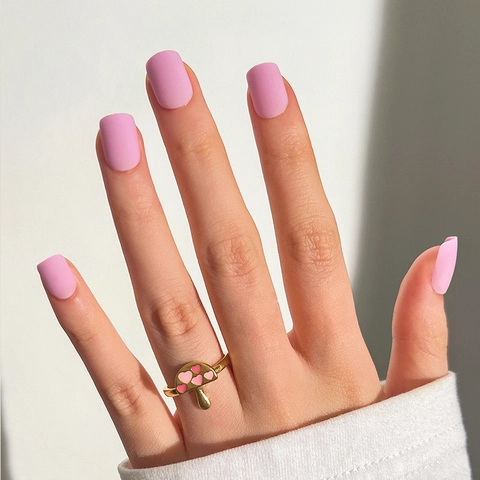 Pink Matte Press On Nails Short Square Oval Shape Full Cover Matte Frosted Artificial Finger Nails Daily Salon Style