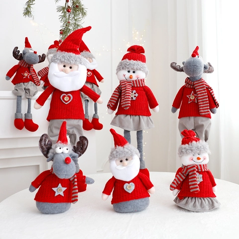 Natale Babbo Natale Pupazzo Di Neve Renna Bambola Ornamenti Maglia Peluche Decorazione Festiva In Piedi Seduto Figurine Telescopiche