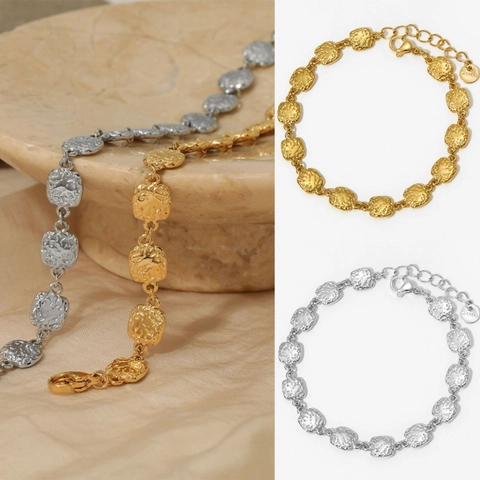 Hammered Square Block Bracelet 316 Stainless Steel PVD Gold Plated Adjustable Chain Niche Geometric Jewelry For Women
