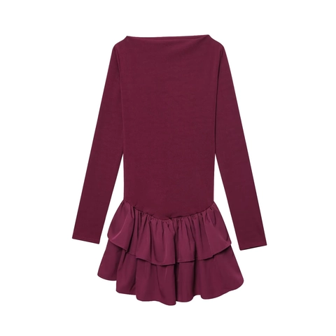 Elegant Off Shoulder Long Sleeve Tiered Ruffle Mini Dress Solid Color Slim Fit Polyester For Women