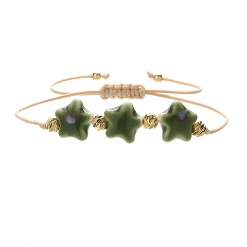 Handmade Ceramic Star Beaded Bracelet Adjustable Braided Cord With Metal Beads Bohemian Style For Women