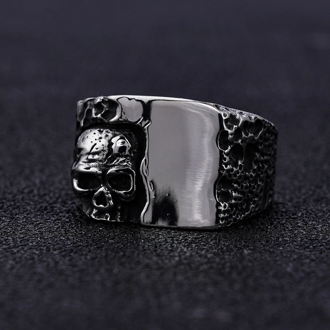 Anello Teschio Da Uomo In Acciaio Inossidabile Vintage Gotico Punk Rock Biker Fascia Texture Martellata Gioielli