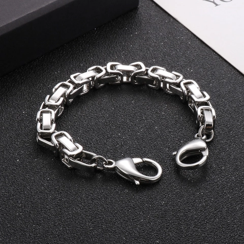Bracelet Chaîne Byzantine Acier Inoxydable 316L Épais Industriel Streetwear Punk Géométrique Bijoux Homme Double Fermoir Mousqueton
