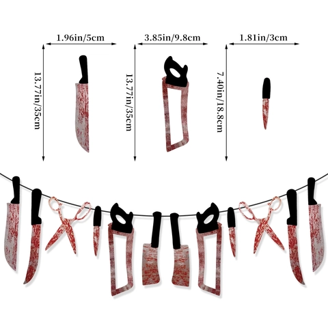 Halloween Banner Coltello Insanguinato Ghirlanda Horror Oggetti Di Scena Decorazione In Carta Per Casa Stregata