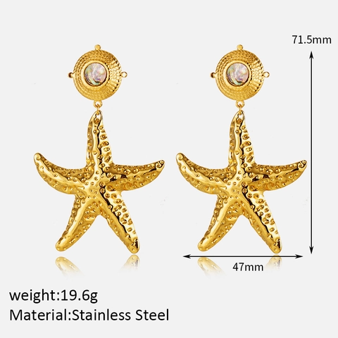 Pendientes Colgantes De Estrella De Mar De Acero Inoxidable Chapado En Oro De 18K Con Incrustaciones De Concha Abalone