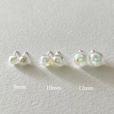 Round Iridescent Shell Artificial Pearl Ball Stud Earrings With 925 Sterling Silver Earring Post Minimalist Elegant Jewelry For Women