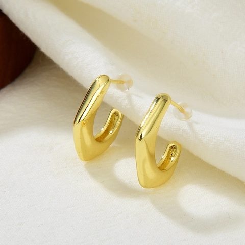 18K Gold Plated Copper Hoop Earrings For Women Minimalist Geometric Bamboo And Hexagonal Shape Solid Western Style Fashion Jewelry