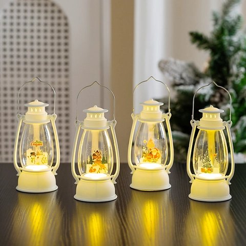 Christmas LED Lantern Decorative Light Vintage PP PET Plastic Portable Night Lamp Ornament For Xmas Home Party Decor