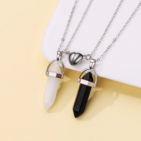 Magnetic Matching Hexagonal Pillar Artificial Crystal Heart Magnet Necklace Relationship Jewelry Gift For Lovers Friends