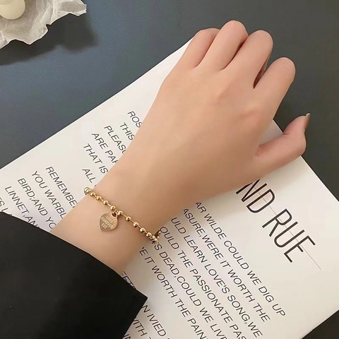 Bracciale A Sfere Con Pendente A Cuore Acciaio Al Titanio Inciso Love Forever Gioielli Di Moda Lusso Donna