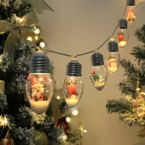 LED String Lights Transparent Christmas Bulb Miniature Santa Snowman Tree Landscape Holiday Party Home Decor