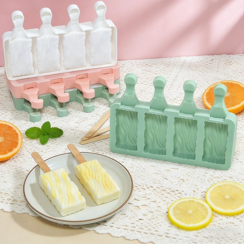 Silicone Popsicle Mold Wave Pattern Food Grade DIY Ice Cream Maker Reusable With Lid Home Kitchen Tool
