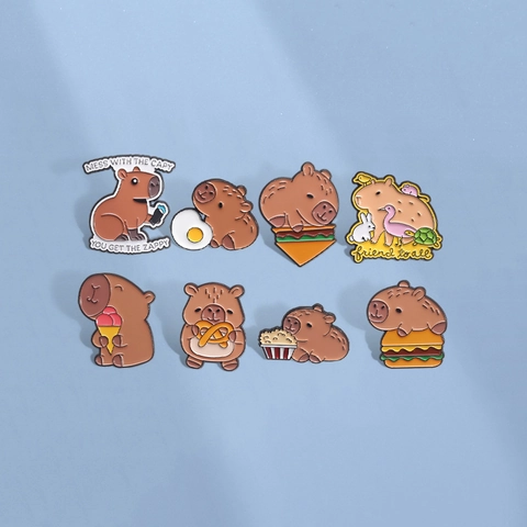 Cute Cartoon Capybara Enamel Pin Funny Animal Badge Food Element Zinc Alloy Brooch For Backpack Clothing Unisex Accessory