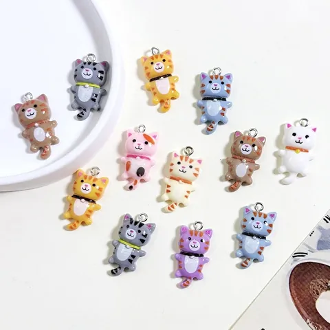 Lindos Colgantes De Gatos De Dibujos Animados Dijes De Resina Para Hacer Joyas DIY Llaveros Pulseras Collares Accessoris