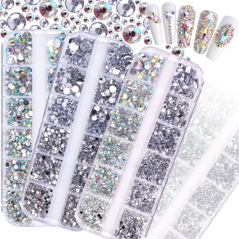 Strass Per Nail Art A Fondo Piatto Colorati Resina Acrilica Dimensioni Miste Scomparti Decorazione Manicure Per Donne