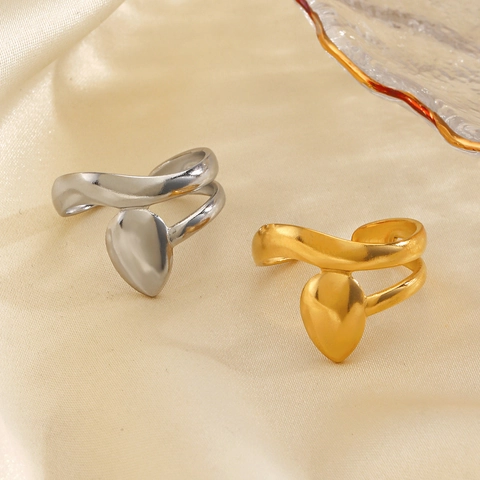 Anillo De Gota De Acero Inoxidable Minimalista Chapado En Oro De 18K Geométrico Abierto Ajustable Joyas De Dedo Para Mujer