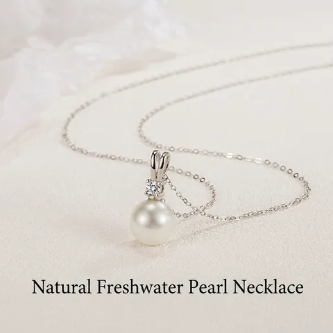Elegante Collana con Pendente a V in Argento Sterling 925 per Donna con Perla Artificiale e Strass Intarsiati Gioielli Minimalisti