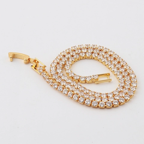 Collier Et Bracelet Tennis Élégant En Zircon Cuivre Plaqué Or 18K Ras Du Cou Pour Femmes