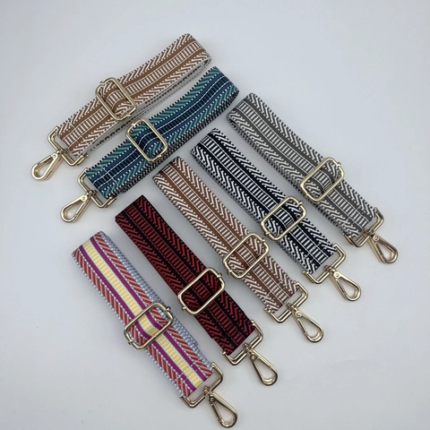 Wide Shoulder Strap Replacement For Crossbody Handbags Polyester Adjustable Striped Geometric Woven Belt Metal Buckles