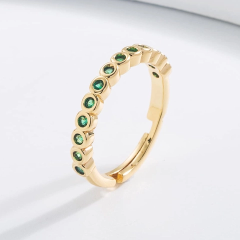 Geometric Adjustable Open Ring Copper Gold Plated Zircon Green Gemstone Minimalist Ins Style Elegant Jewelry For Women
