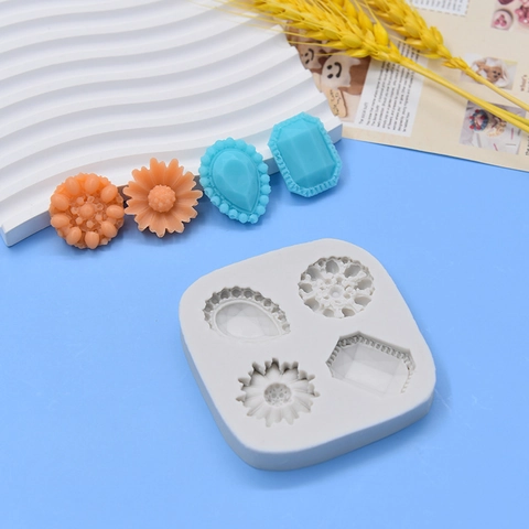 Gemstone Flower Shape Silicone Mold European Retro Fondant Cake Decoration Chocolate DIY Baking Tool Vintage