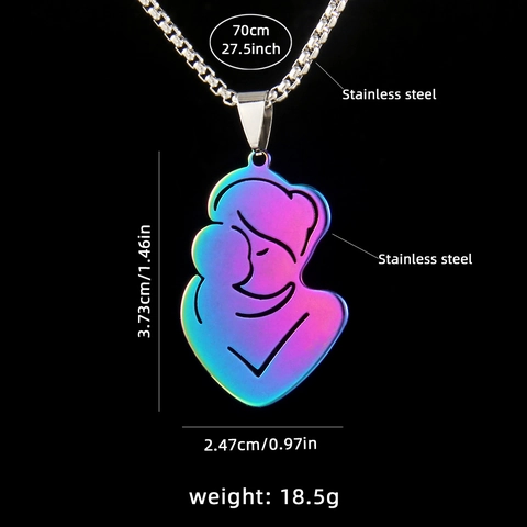Collana In Acciaio Inossidabile Colorato Arcobaleno Ciondolo Silhouette Madre Figlio Famiglia Gioielli Regalo Per Mamma