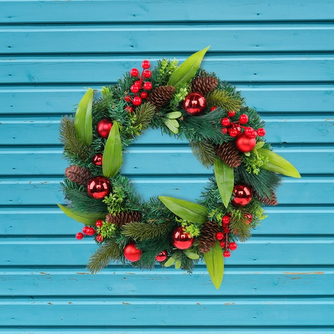 Kerstkrans Kunstmatige Rode Bessen Dennenappels Ballen Dennennaalden Voordeur Muur Opknoping Vakantie Feest Decor