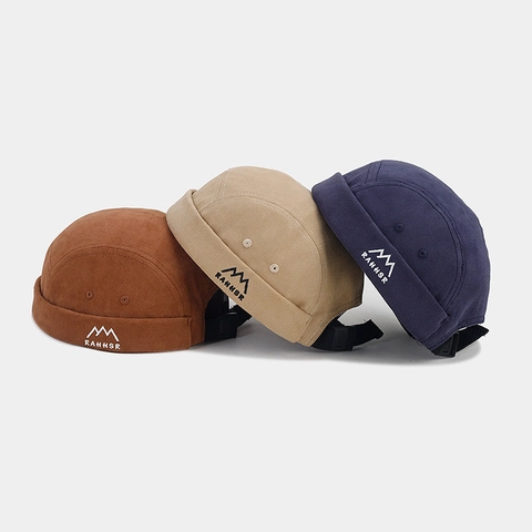 Retro Docker Cap Brimless Hat Cotton Adjustable Strap Embroidered Skullcap Streetwear Yuppie Style For Men Women