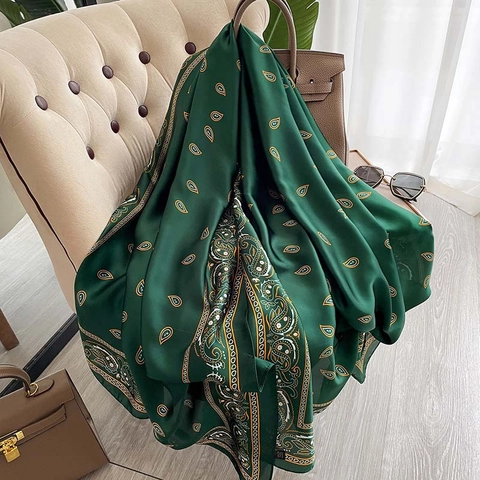 Sciarpa Elegante Da Donna Scialle Raso Setoso Grande Motivo Paisley Protezione Solare Spiaggia Per Uso Quotidiano Retro