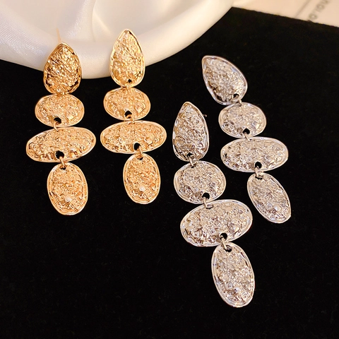 Pendientes Colgantes De Aleación Con Textura Martillada Con Poste De Plata Retro Gota De Agua Ovalada Irregular Joyería Mujer