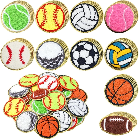 Chenille Stickerei Aufnäher Sportball Thema Pailletten Rand Zum Aufbügeln Aufnähen Dekorative Badges Für Kleidung Taschen