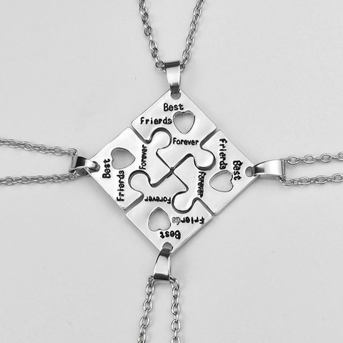 Best Friends Forever Stainless Steel Puzzle Pendant Necklaces Engraved Heart Interlocking Friendship Jewelry For Girls Women