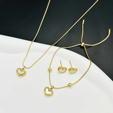 Elegante Collana Con Ciondolo A Cuore Bracciale E Orecchini Gioielli Da Donna Acciaio Al Titanio Placcato Oro Minimalista