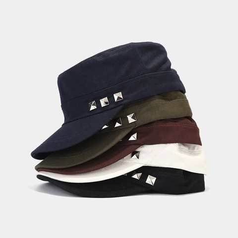 Cadet Cap Heren Katoen Canvas Flat Top Militaire Pet Met Metalen Klinknagels Verstelbaar Ademend Outdoor Vintage Zonnehut