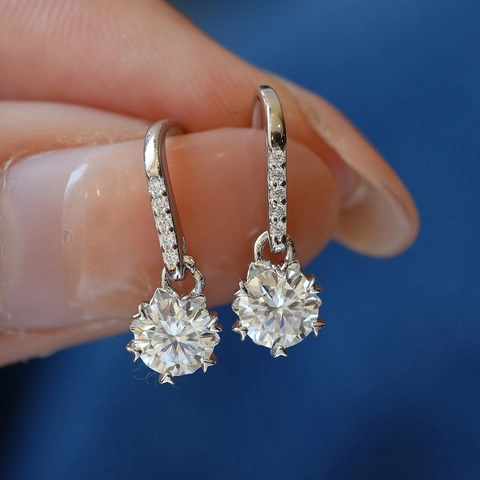 Boucles d'Oreilles Pendantes Flocon de Neige en Argent Sterling 925 et Moissanite pour Femme Bijoux Élégants en Strass pour Mariage
