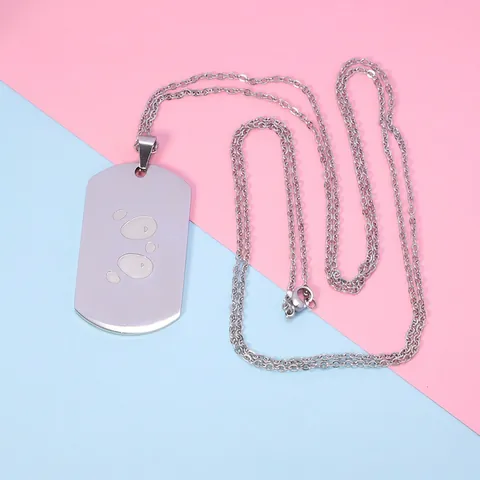 Collar Placa De Identificación Acero Inoxidable 304 Pulido Espejo Colgante Geométrico Huella Grabada Joyería Minimalista Unisex