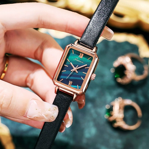 Orologio Al Quarzo Da Donna Vintage Cassa Rettangolare Oro Rosa Quadrante Motivo Marmo Piccolo Elegante Cinturino In Pelle