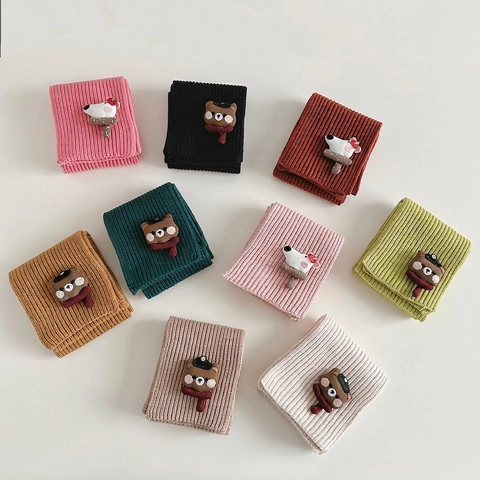 Bufanda De Punto Para Niños Suave Cálida De Invierno Cuello De Punto Acanalado Parche De Animal Oso Dibujos Animados