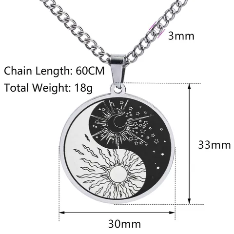 Collana Con Pendente Yin Yang Tai Chi In Acciaio Inossidabile Sole Luna Stelle Tondo Gioielli Religiosi Vintage Per Uomo
